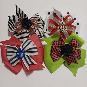 Nautical and Pirate Themed Hair Bows, Pinup Rockabilly - Set Of 4 (012)